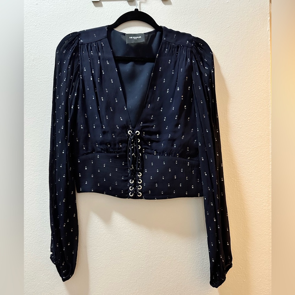 The Kooples Black Blouse with Lace-Up Front